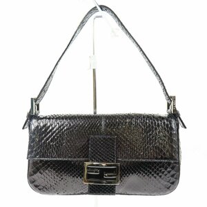 68551★1円スタート★FENDI フェンディ 美品 マンマバケット ヘビ革 蛇 S金具 ヴィンテージ ショルダーバッグ パイソン ブラック