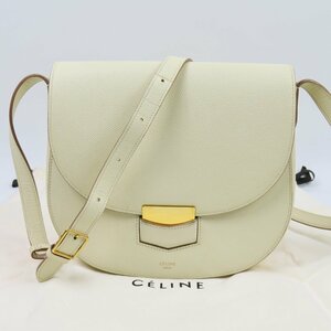 68718★1円スタート★CELINE セリーヌ 中極美品 トロッター 斜め掛けOK ショルダーバッグ レザー アイボリー