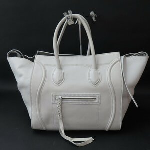 68765★1円スタート★CELINE セリーヌ 中極美品 ラゲージ ファントム ハンドバッグ トートバッグ レザー ホワイト