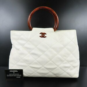 68856★1円スタート★CHANEL シャネル 外美品 マトラッセ ウッド調 ヴィンテージ ココマーク ハンドバッグ キャビアスキン ホワイト