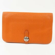 68886★1円スタート★HERMES エルメス 外美品 ドゴンGM コインケース付 ヴィンテージ 長財布 トゴ オレンジ □F刻印_画像1