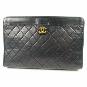 68992★1円スタート★CHANEL シャネル 外極美品 マトラッセ ココマーク ヴィンテージ クラッチバッグ ラムスキン ネイビー