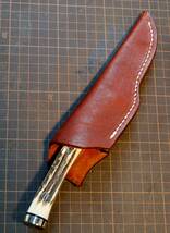 Browning Mid.Hunter Knives,AUS-8Stainless Steel Blade;85全長；全長；19.5cm.Stag Handle.Leather Sheath_画像5