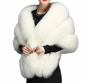  fake fur white muffler fox on goods easy large size largish free size warm fur cape pocket 