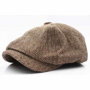 キャスケット帽子 ヘリボーン ツイード風 キャップ 帽子 ハンチング帽子 56cm~59cm メンズ レディース BN&BE 秋冬 KC1-3