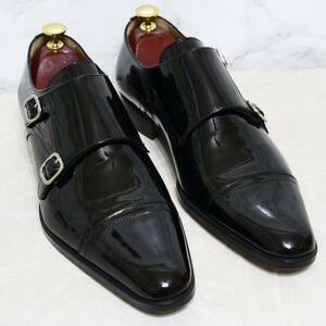 《新品級/スペイン製》ESPOIR エスポアール UK6.5 革靴25.0cm相当 パテントレザー ブラック 結婚式やパーティー等にオススメです◎ 