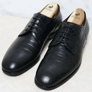 極美品◎GIORGIO ARMANI ジョルジオアルマーニ クロコ型押しプレーントゥ ブラック 実寸24.5cm相当 ビジネスシューズ メンズ 革靴