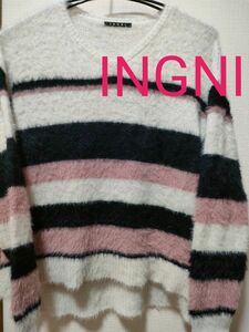【美品】 INGNI イング ニット セーター ボーダー ピンク ふわふわ M 