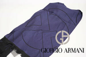 最高級の溶ける付け心地 GIORGIO ARMANI ジョルジオアルマーニ リバーシブルストール スカーフ マフラー ブラック ブルー バイカラー 