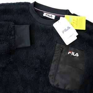 ★フィラ FILA 新品 メンズ UVカット 保温 モコモコ シャギー クルーネック シャツ トレーナー 黒 XLサイズ [441320-BK-LL] 一 三 参★QWER