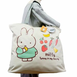 ★ミッフィー MIFFY うさこちゃん 新品 ファスナー付き たっぷり入る トートバッグ BAG かばん 鞄 [MIFBAG-OWT] 一 六★QWER★