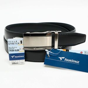 ★ツアーステージ ゴルフ ブリヂストン TOUR STAGE GOLF 新品 メンズ ワンプッシュスライド ベルト BELT 黒 [2750504-BLK-100]一 八★QWER