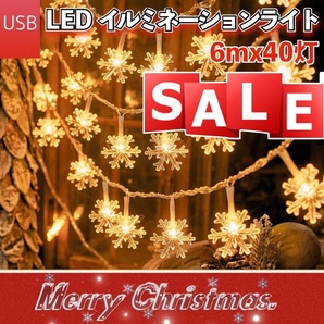 処分SALE LED 【USB】イルミネーション ライト クリスマス ツリー ライト オーナメント ガーランド ケーブル 雪の結晶 電池 M8C238