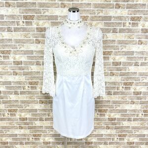 1円 ドレス DRESS GRACE ミニドレス L 白 下サテン系光沢 カラードレス キャバドレ 発表会 イベント　中古９１８９