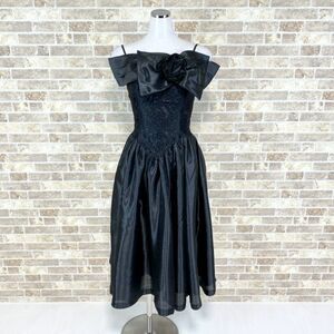 1円 ドレス Dress Black パーティードレス F 黒光沢 舞台衣装 カラードレス 発表会 イベント　中古９７３０