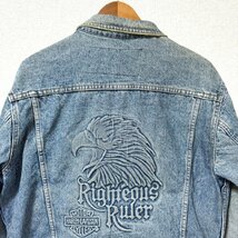 (^w^)b USA製 HARLEY-DAVIDSON ハーレーダビッドソン 80s 90s ヴィンテージ Righteous Ruler 型押 デニム ジャケット ジージャン Ｍ 8080EE_画像5