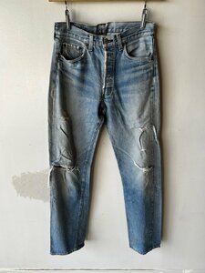 (^w^)b Levis リーバイス 80s 90s 赤耳 オリジナル ヴィンテージ ボタン裏524 USA製 501 ジーンズ ブルー デニム パンツ W30 ダメージ