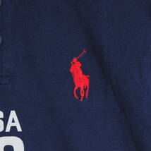 ◆美品 希少デザイン◆ POLO RALPH LAUREN ポロ ラルフローレン ポニー刺 USA 星条旗 半袖 ポロシャツ 紺 ネイビー メンズ M　2434A0_画像4