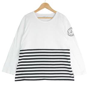 ◆良品 送料無料◆ agnes b. アニエスベー ボーダー ロゴ デザイン 長袖 カットソー Tシャツ トップス 白 黒 レディース 3　3294A0