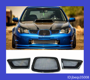 【即決】 スバル インプレッサ WRX STi 9th世代 2006-2007 フロントメッシュグリル 3pcsセット グロスカーボン カーボンファイバー製