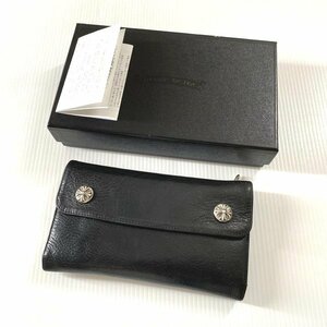 インボイス原本 国内正規品 / クロムハーツ CHROME HEARTS WAVE CROSS BTN ウェーブ レザーウォレット クロスボタン ブラック 黒 長財布