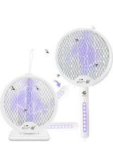 電撃殺虫器 TONLISH 電撃殺虫ラケット・捕虫器・電気蚊取り器・付属の充電式ベースアクセサリーで製品の転倒を防止 180度回転可能