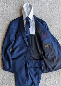 イタリア 高級生地 カノニコ ウール 2B スーツ ブルー A7 Lサイズ相当