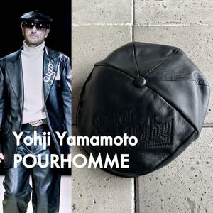 2003AW【Yohji Yamamoto POUR HOMME ヨウジヤマモト プールオム】Sugar Baby レザー ハンチング キャップ 黒 ブラック