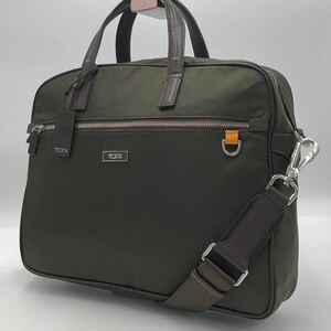 1円~【極美品】 TUMI トゥミ メンズ ビジネス 2way ブリーフケース ショルダーバッグ レザー A4/PC可 斜め掛け 通勤 書類かばん カーキ