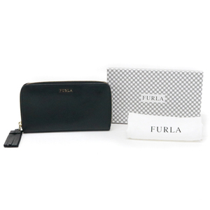 フルラ FURLA ラウンドジップ ウォレット レザー 851473 長財布 ラウンドファスナー ロングウォレット タッセル 美品 中古