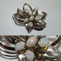 1278 天然オパール ブローチ ヴィンテージ アクセサリー SILVER刻印 天然石 宝石 opal 色石 カラーストーン ビンテージ アンティーク_画像1