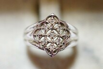 1030 天然ダイヤモンド シルバー リング 指輪 約15号 ヴィンテージ アクセサリー SILVER刻印 ビンテージ アンティーク 宝石 ダイヤ 装飾品_画像1