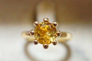 1142 海外製 シトリン リング 指輪 約12号 ヴィンテージ アクセサリー 925刻印 アンティーク 宝石 カラーストーン ゴールドカラー 装飾品