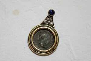 1231 海外製 コイン 天然サファイア シルバー ペンダント ネックレス ヴィンテージ アクセサリー アンティーク ペンダントトップ 装飾品
