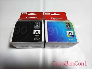 送料無料 純正 Canon BC-90 BC-91 ブラック カラー 大容量 計2個 2018 2023期限 [未開封] インクカートリッジ