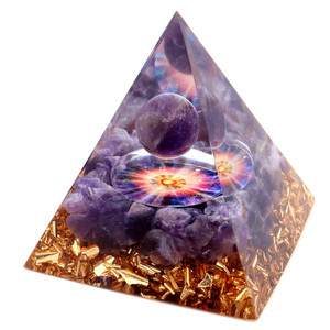 オルゴナイト ピラミッド 愛心 ハート アメジスト さざれ 丸玉入り 紫水晶 orgonite pyramid 置物 天然石 パワーストーン 浄化