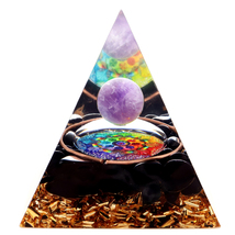 オルゴナイト ピラミッド アメジスト 丸玉入り オブシディアン さざれ 紫水晶 曼荼羅 orgonite pyramid 置物 天然石 パワーストーン 浄化_画像2