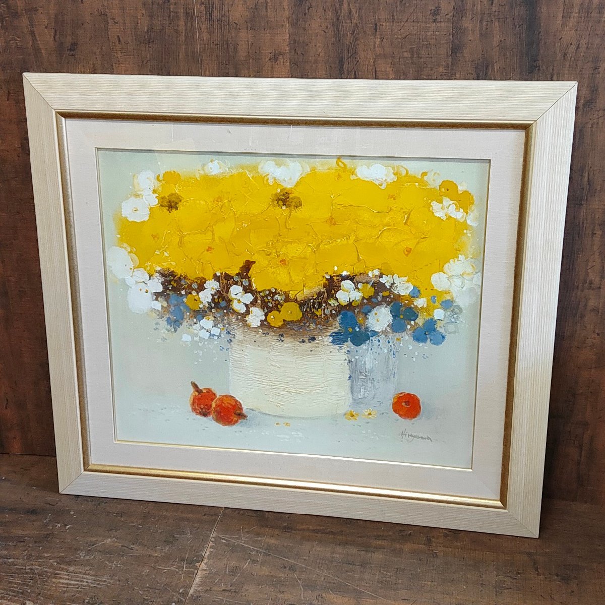 Kohei Hirayama Ölgemälde Gelbe Blumen F20 Gerahmtes Ölgemälde Stillleben Gemälde 122102/SR4/220, Malerei, Ölgemälde, Stillleben