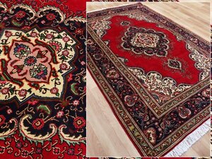魁◆高級ペルシャ絨毯 ウール×コットン 手織り絨毯 大判 301×194.5㎝ 美品 赤が綺麗な絨毯です