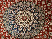 魁◆最高級ペルシャ絨毯 美品 クム産 上質シルク100％ 総手織り100万ノット 201×136㎝ 人気のメダリオン_画像6