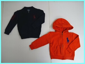 2401★SM-1063★Polo Ralph Lauren ポロラルフローレン 2~3歳児 100㎝　①セーター ネイビー②パーカー レッド　セット 中古品