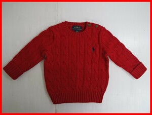 2401★M-1072★Polo Ralph Lauren ポロラルフローレン ベビーセーター ニット 80㎝ レッド 中古品