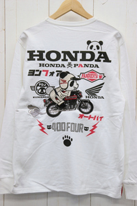 PANDIESTA × HONDA 熊猫 パンダ CB４００FOUR 刺繍 ロング Tシャツ 長袖 / ホワイト / バイク パンディエスタ ホンダ ヨンフォア