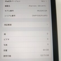 Apple 　iPad mini 　第5世代 　Wi-Fiモデル 64GB　 A2133　スペースグレイ　動作品_画像4