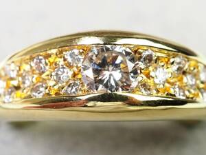 【2956E】K18ゴールド 天然ダイヤモンド 0.30ct/0.20ct/5.0g リング 指輪 ♯11