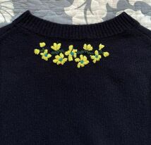 So Close 刺繍　セーター　花柄　紺　黄色　クルーネック ウール　ソークロース　S_画像8