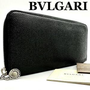 【極美品】ブルガリ BVLGARI コイン メダルモチーフ 財布 長財布 ジッピーウォレット ラウンドファスナー wallet メンズ ブラック レザー