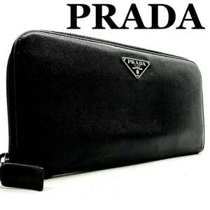 【極美品】プラダ PRADA サフィアーノ 財布 長財布 ジッピーウォレット wallet 三角ロゴ ラウンドファスナー メンズ ブラック レザー