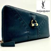 【極美品】イヴサンローラン YVES SAINT LAURENT 財布 長財布 ジッピーウォレット wallet ラウンドファスナー メンズ ネイビー レザー_画像1