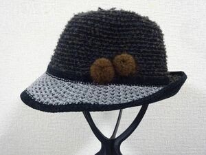 ： レディース・婦人用 ： ブラウン色　中折れハット　クロッチェ 紐付　サイズ５６cm　キャップ　帽子　ウール使用